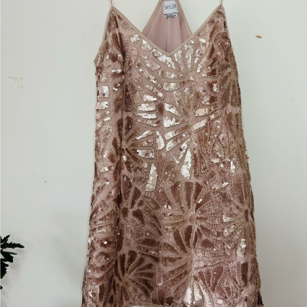 SAYLOR Pink and Gold Sequin Dress